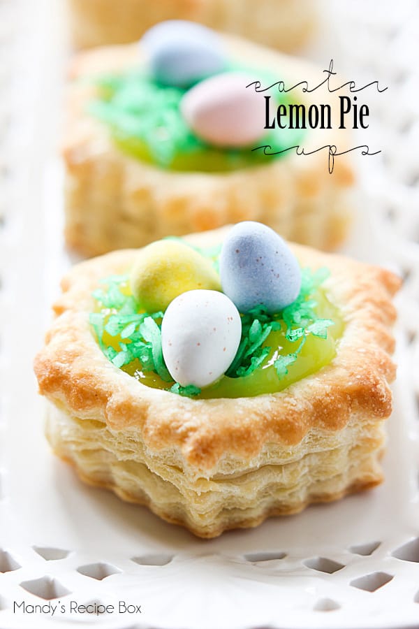 Easter Lemon Pie Cups on a white plate.