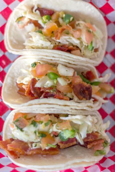 Bacon Tacos in a basket.