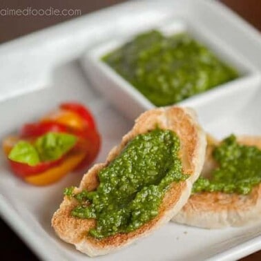 This classic fresh Basil Pesto recipe combines the vibrant and wonderful flavors of basil, parsley, toasted pine nuts, parmesan, garlic and olive oil.