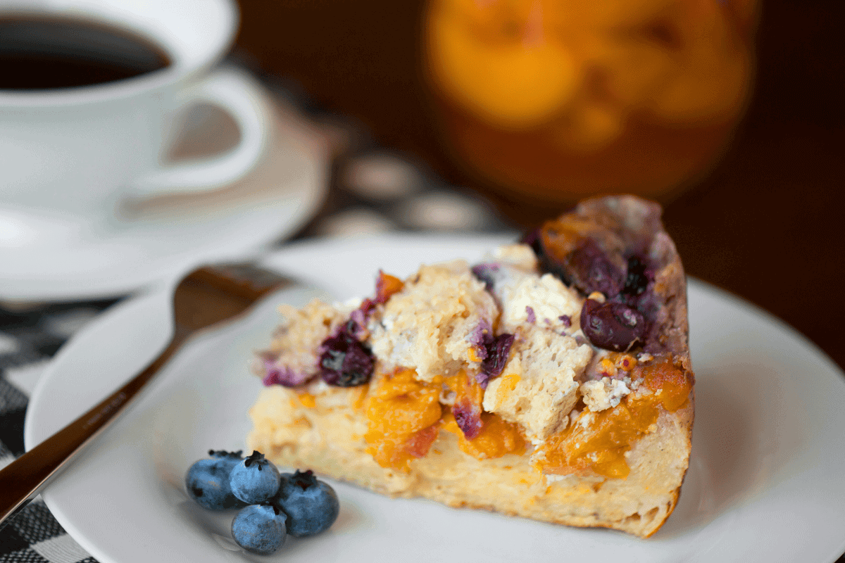 camping blueberry peach cream cheese French toast.