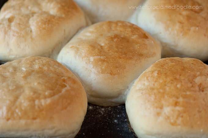 baked hamburger buns on pan