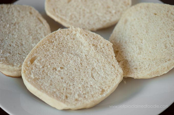 homemade hamburger buns sliced in half