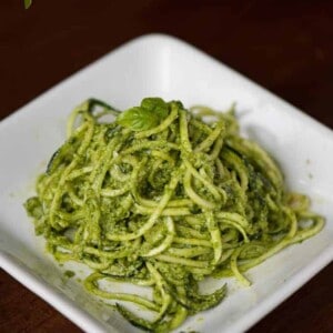 If you need a healthier, grain-free alternative to standard pasta, you can use zucchini noodles. Pesto zoodles taste great and are quick and easy to make.