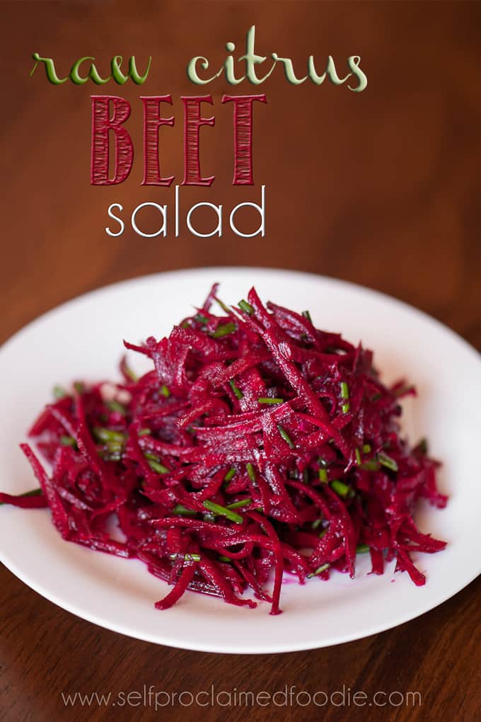 vegan beet salad on white plate