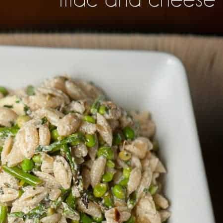 This Spring Veggie Mac and Cheese combines fresh spring vegetables like English Peas, asparagus and zucchini with creamy goat cheese and tangy lemon juice.