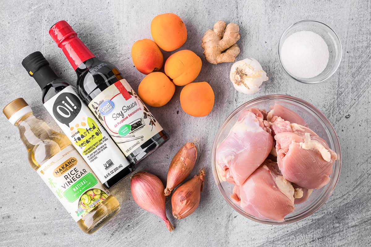 ingredients needed to make fresh apricot glazed chicken thighs.