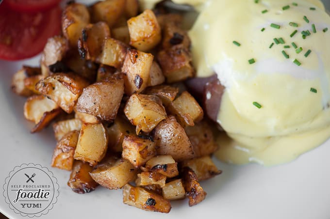 Breakfast Potatoes and eggs benedict