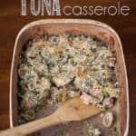 This Gourmet Tuna Casserole has the same feel good comforts as the stuff you ate as a kid, but the cream of portobello and English peas make it gourmet.
