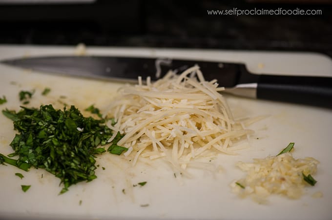 chopped basil, parmesan, and garlic