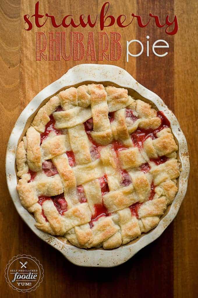 Top of whole strawberry rhubarb pie