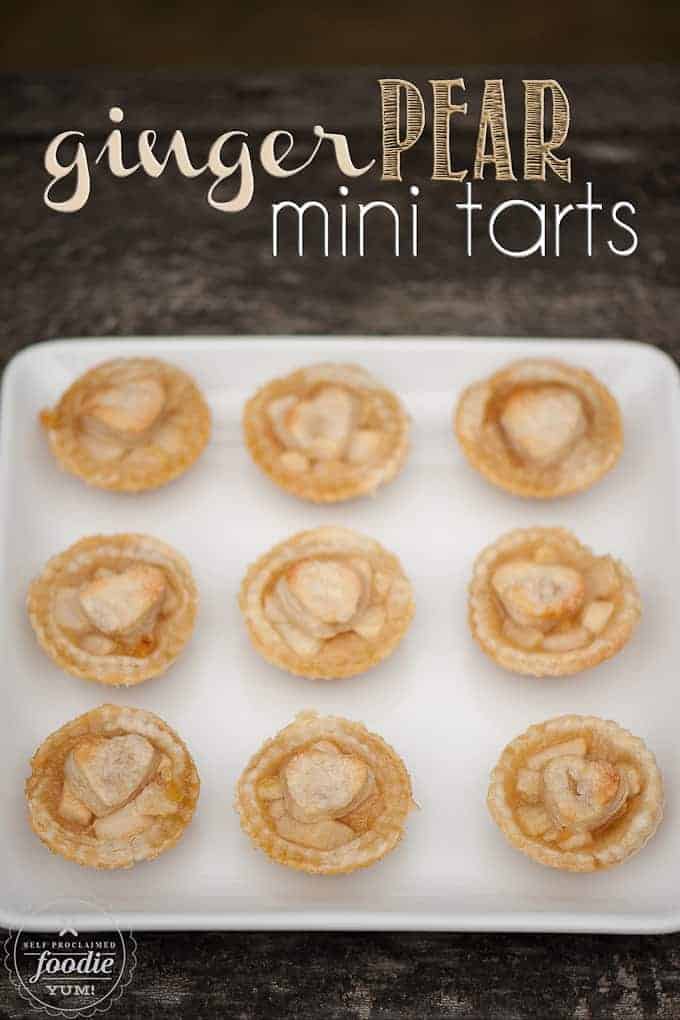 a platter of mini bite sized pear pies