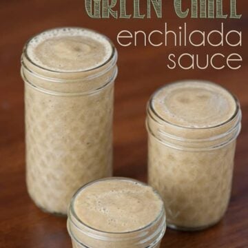 three mason jars filled with homemade green chile enchilada sauce