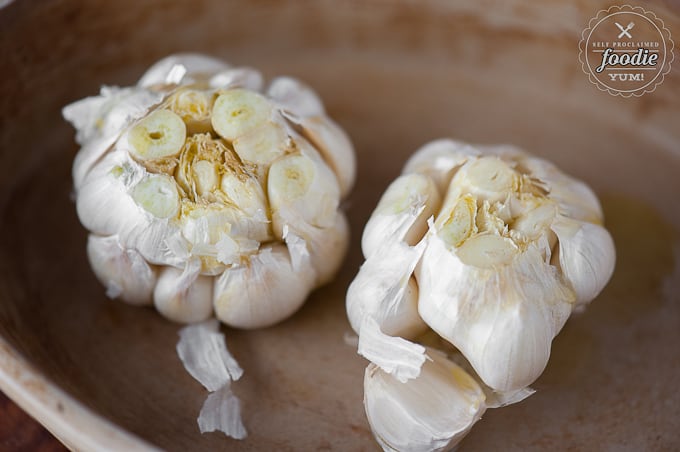two heads of garlic with ends cut off