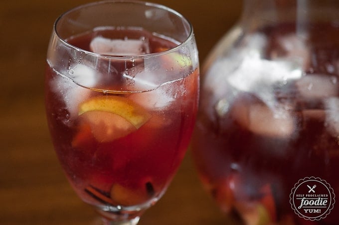 sangria in glass with chopped fruit