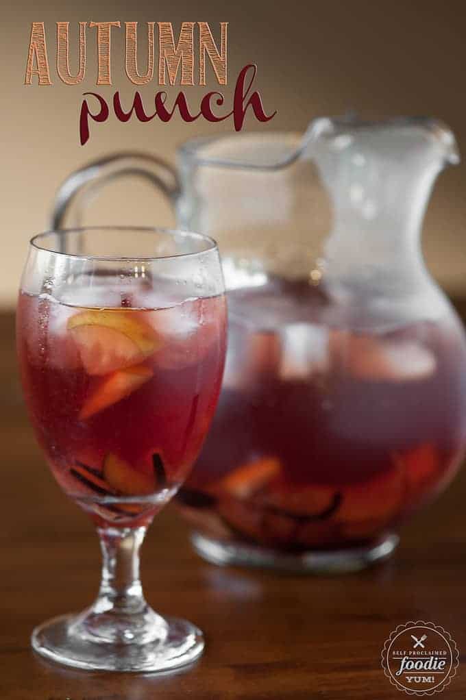 a glass and pitcher of fall inspired sangria