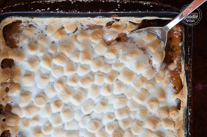 Recipe for sweet potato casserole with marshmallows and pecans