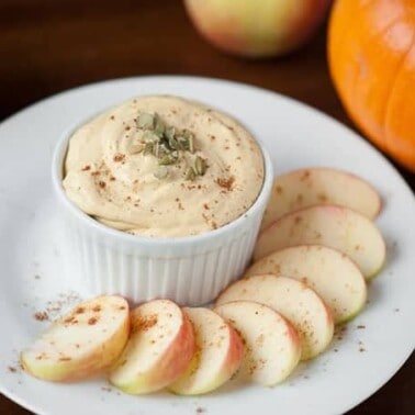 This light and perfectly sweetened Pumpkin Fruit Dip is the quintessential Fall party appetizer or after school snack.
