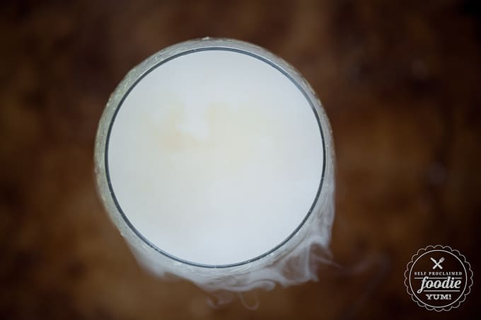 looking down at halloween punch with dry ice