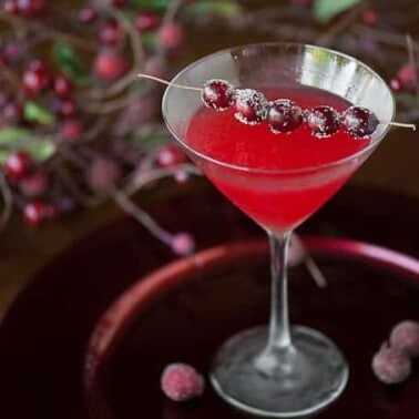 Make an extra batch of homemade cranberry sauce and pair it with vodka to transform it into a festive Cranberry Martini holiday cocktail.