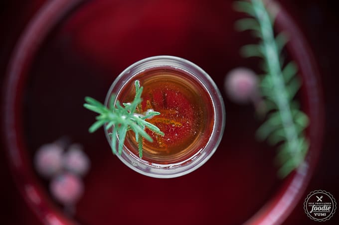 looking down at a festive cranberry cocktail