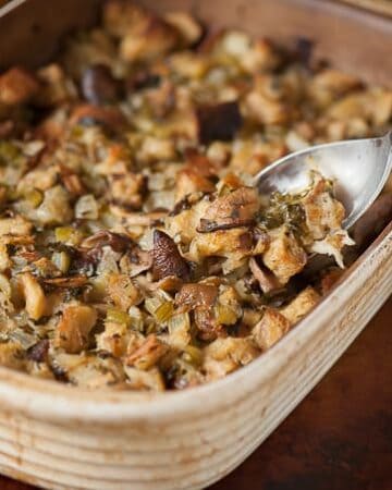 Thanksgiving wouldn't be complete without my favorite side dish: moist and flavorful Wild Mushroom Stuffing made with rosemary bread.