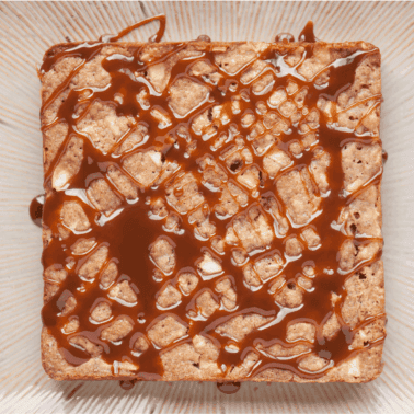 fresh apple cake with caramel sauce.