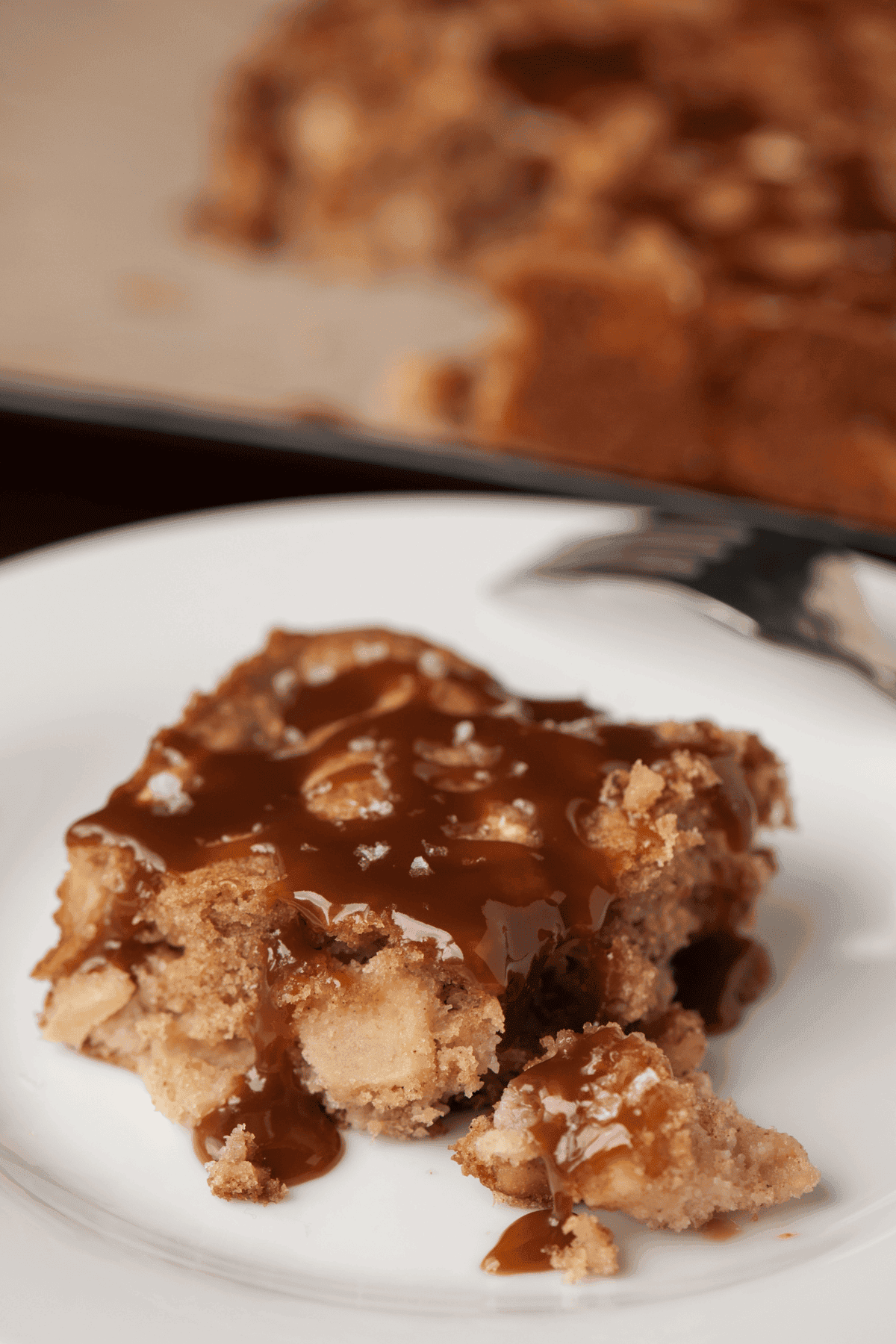 fresh apple cake with caramel sauce.