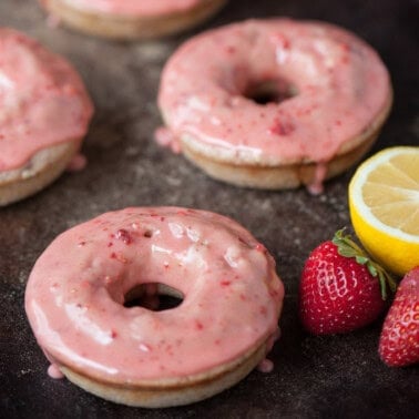 glazed strawberry lemon baked donuts.