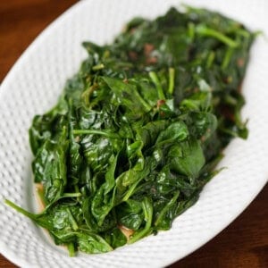 wilted spinach with garlic infused butter.