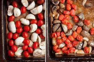 roasted mushrooms, tomatoes and garlic.