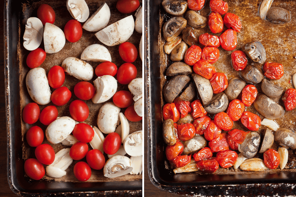 roasted mushrooms, tomatoes and garlic.