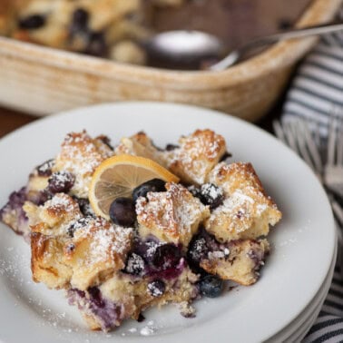 lemon blueberry ricotta bread pudding.