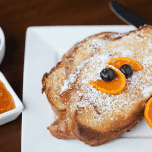 baked French toast with challah bread.
