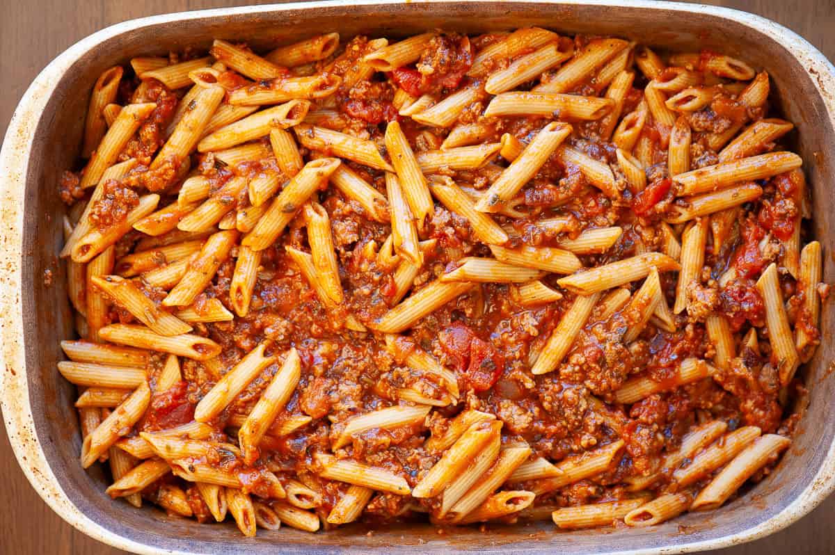 homemade sausage pasta bake