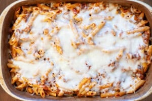 homemade cheesy sausage pasta bake