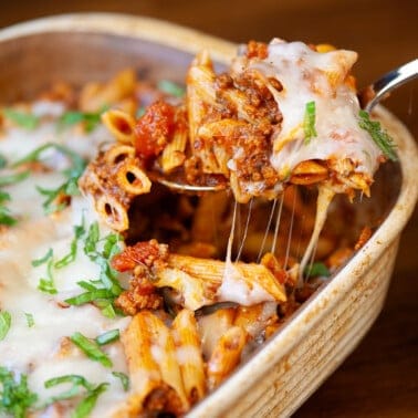 homemade cheesy sausage pasta bake