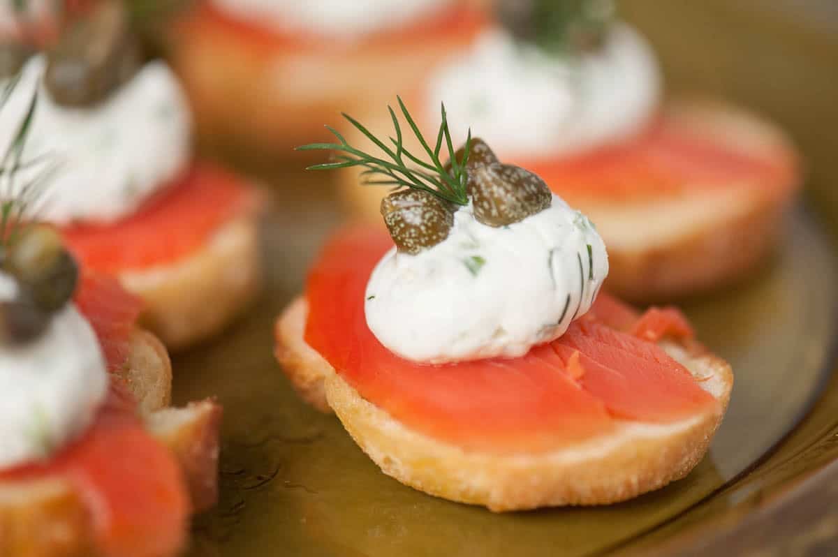cold smoked salmon crostini appetizer recipe.