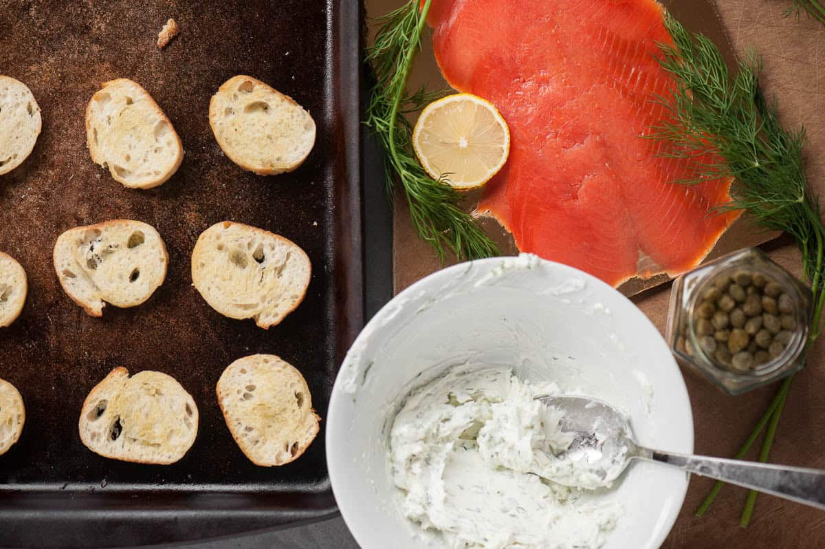 cold smoked salmon crostini appetizer recipe.