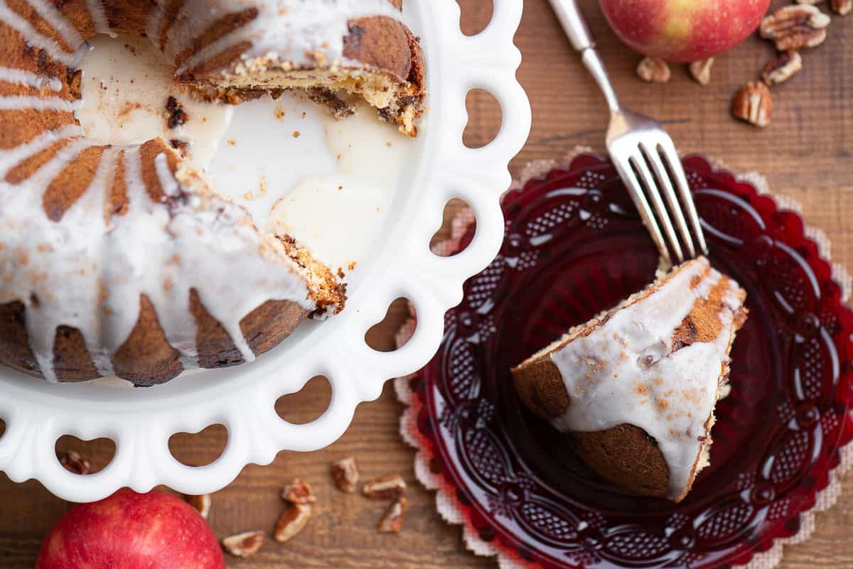glazed apple pecan bundt cake.