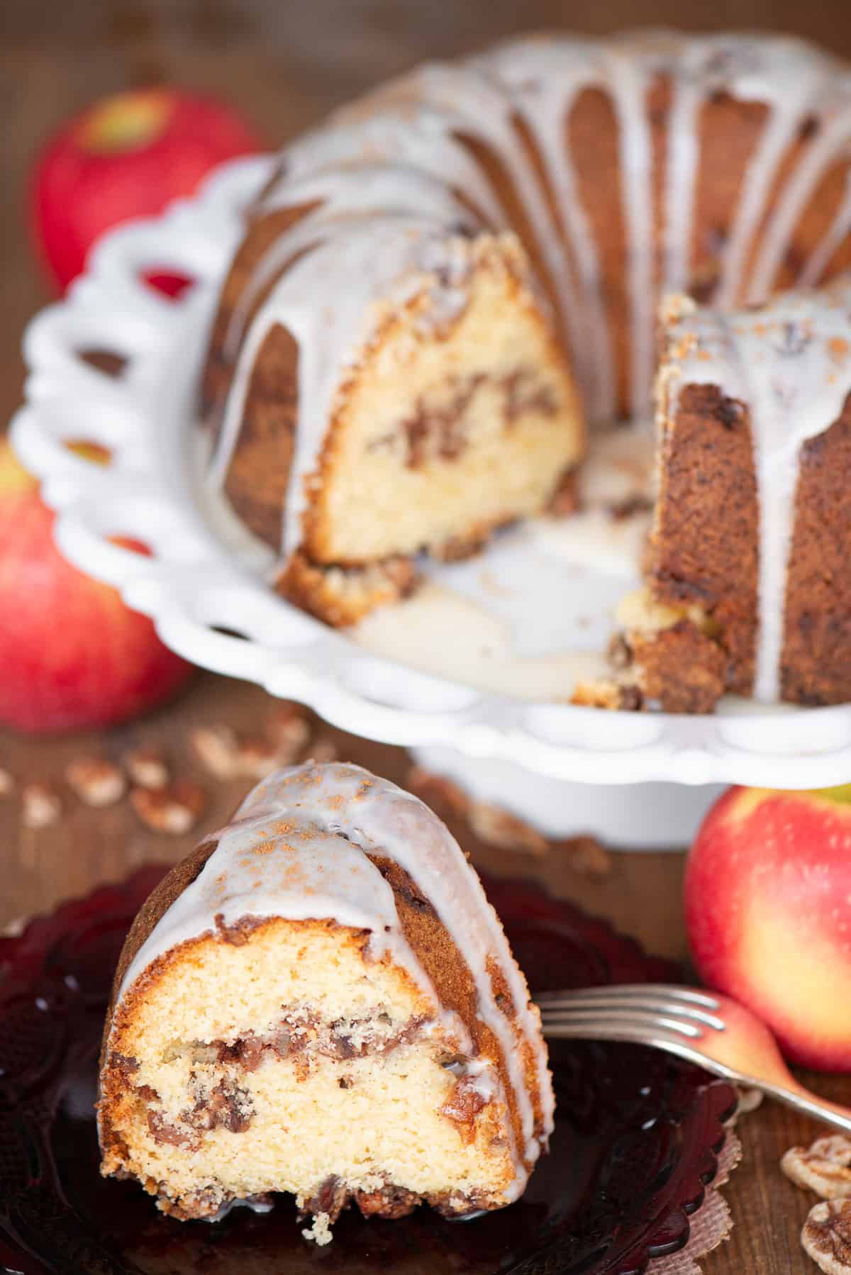glazed apple pecan bundt cake.