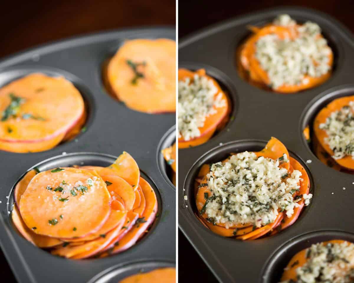 making sweet potato stacks.