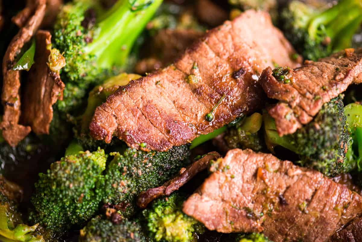 Close up of Homemade beef and broccoli.