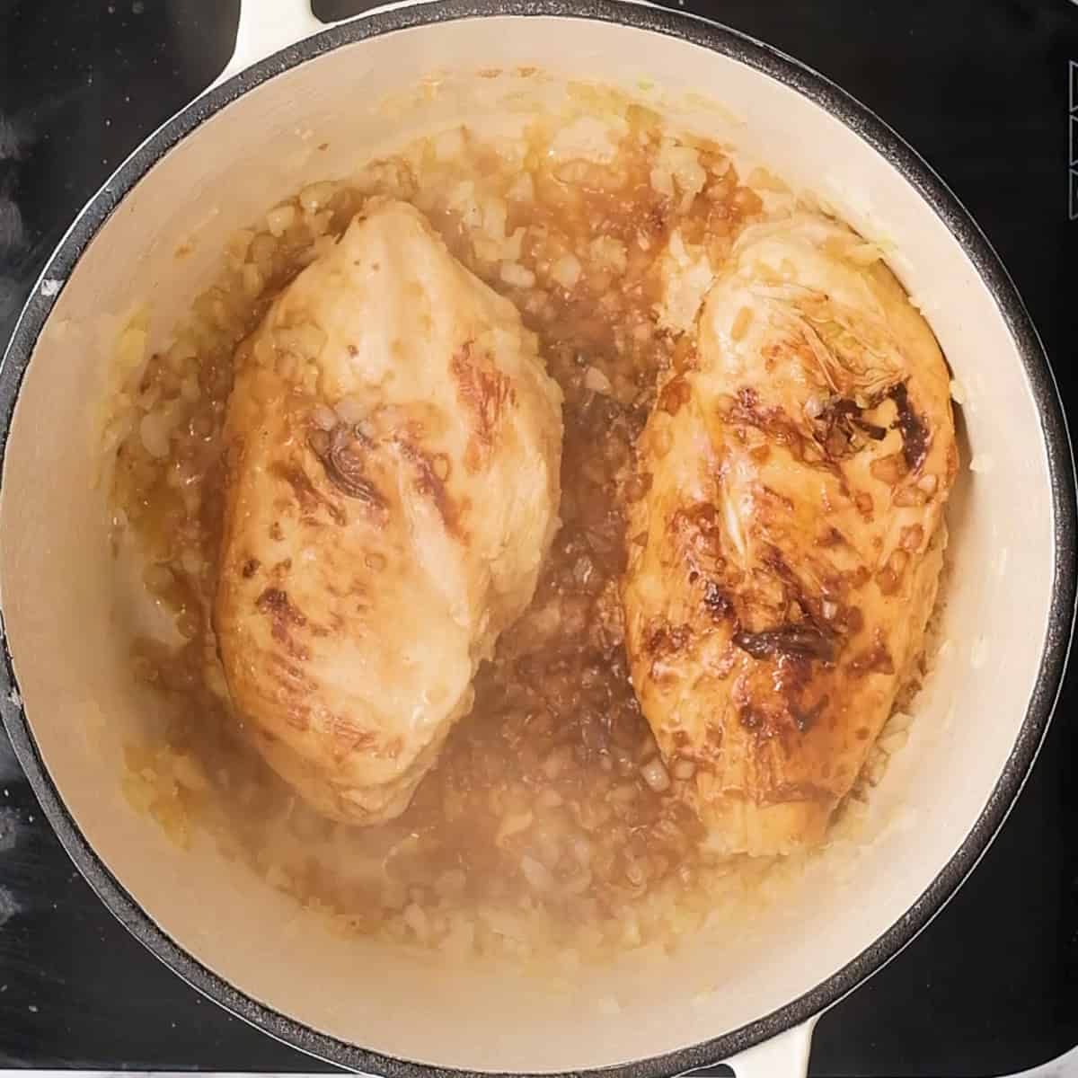 chicken breasts and onions.