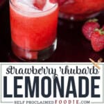Strawberry rhubarb lemonade recipe made with fresh strawberries and rhubarb. The perfect non-alcoholic summer drink.