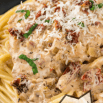 recipe for homemade marry me chicken pasta with a sundried tomato cream sauce.