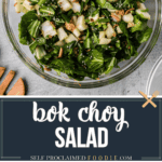 Recipe for homemade bok choy salad with a crunchy ramen almond topping.