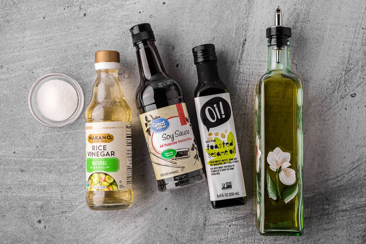 Ingredients needed to make Asian salad dressing.