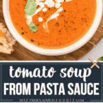 Recipe about how to make tomato soup from pasta sauce.