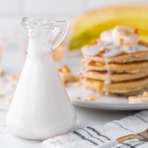 Maui-inspired coconut syrup for banana mac pancakes.