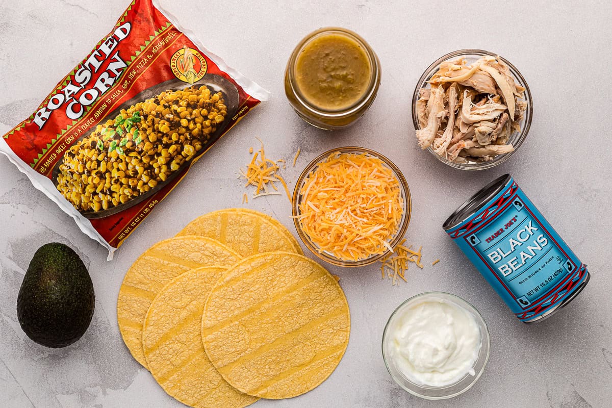 ingredients needed to make Green Chile chicken enchilada casserole with black beans.